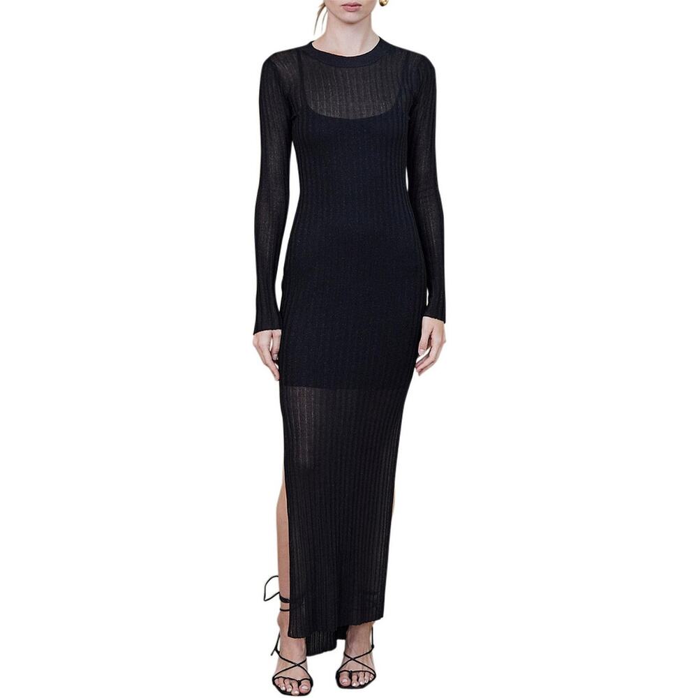 Bec + Bridge Wren Long Sleeve Crew Neck Midi Dress Stretch Knit Black Size 2 NWT